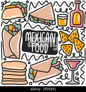 set di doodle di cibo messicano disegnati a mano Illustrazione Vettoriale