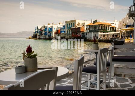 Isola di Mykonos sul Mar Egeo in Grecia. Foto Stock