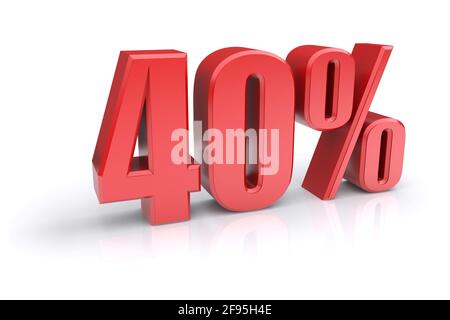 Icona rossa del tasso percentuale del 40% su sfondo bianco. immagine 3d rappresentata Foto Stock