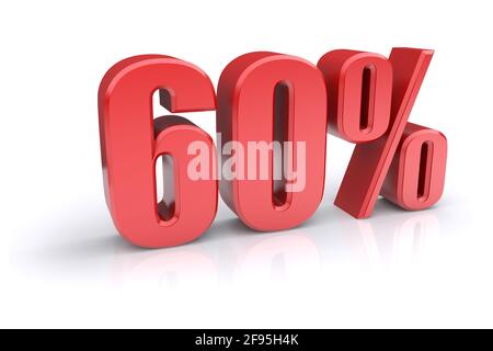 Icona rossa del tasso percentuale del 60% su sfondo bianco. immagine 3d rappresentata Foto Stock