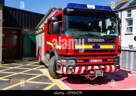 Scania 94D 260 Fire Engine Fire Truck Clonakilty stazione dei vigili del fuoco Irlanda Foto Stock