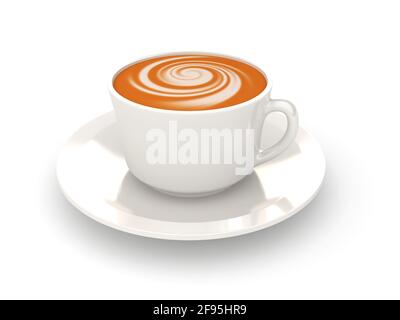 Tazza bianca di caffè su sfondo bianco. immagine 3d rappresentata Foto Stock
