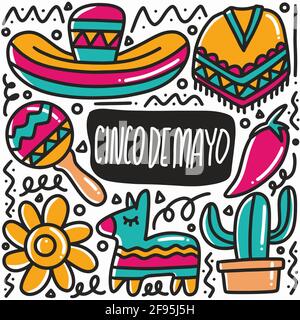 set di doodle cinco de mayo disegnati a mano Illustrazione Vettoriale