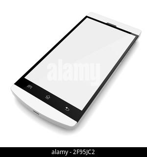 Smartphone mobile con schermo vuoto isolato su un bianco. immagine 3d Foto Stock