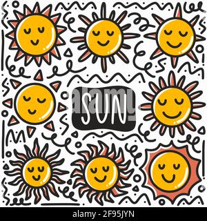 set di doodle da sole disegnate a mano Illustrazione Vettoriale