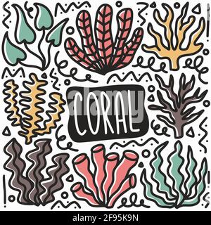 set di doodle coralline disegnate a mano Illustrazione Vettoriale