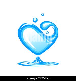 Acqua sotto forma di cuore. Concetto di progettazione di acqua pulita. Illustrazione vettoriale, isolata su sfondo bianco Illustrazione Vettoriale