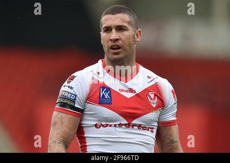 St Helens, Regno Unito. 16 Apr 2021. Joel Thompson (11) di St Helens durante la partita a St Helens, UK, il 16/2021. (Foto di Richard Long/News Images/Sipa USA) Credit: Sipa USA/Alamy Live News Foto Stock