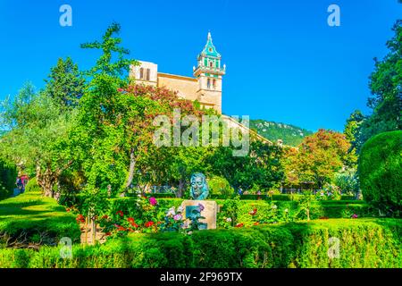 Veduta aerea di Real Cartuja de Valldemossa, Maiorca, Spagna Foto Stock