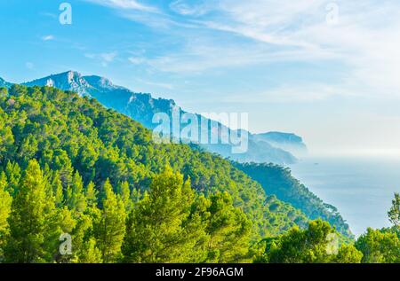 Costa frastagliata di Maiorca vista da Torre del Verger, Spagna Foto Stock