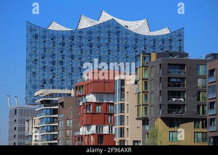 Germania, Amburgo, HafenCity Grassbrookhafen Dalmannkai Elbphilhamonie Foto Stock