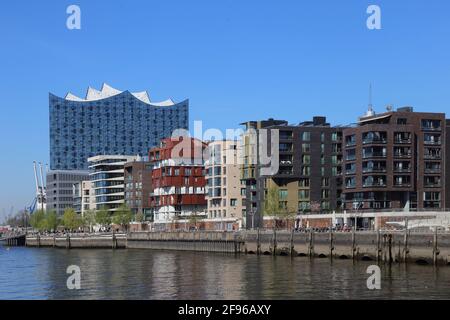 Germania, Amburgo, HafenCity Grassbrookhafen Dalmannkai Elbphilhamonie Foto Stock