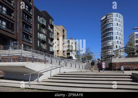 Germania, Amburgo, Piazza HafenCity Grassbrookhafen Dalmannkai Vasko da Gama Foto Stock