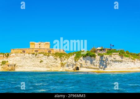 La torre di San Luciano vicino a Marsaxlokk a Malta Foto Stock