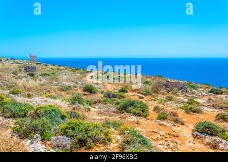 Costa maltese vicino ai templi di Hagar Qim e Mjandra Foto Stock