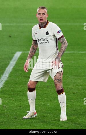 Rick Karsdorp di Roma in azione durante la UEFA Europa League, quarti di finale, 2° incontro di calcio tra AS Roma e AFC Ajax il 15 aprile 2021 allo Stadio Olimpico di Roma, Italia - Foto Federico Proietti/DPPI Foto Stock