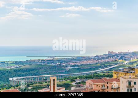 Vista aerea della Sicilia dalla Valle dei Templi, Italia Foto Stock