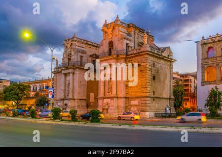 Veduta di porta felice a Palermo, Sicilia, Italia Foto Stock