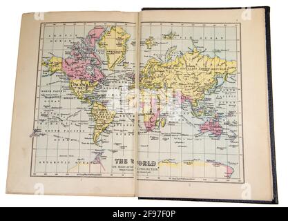 Mappa del mondo nella Nuova Enciclopedia Standard e Atlante Mondiale, pubblicata da Odhams nel 1932, che mostra contati e territori a colori comprende Foto Stock