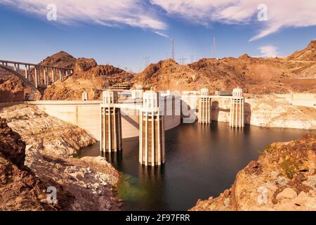 Hoover Dam tra gli stati del Nevada e dell'Arizona, Stati Uniti d'America, Stati Uniti d'America Foto Stock