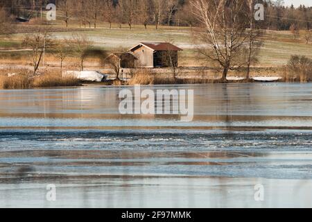 Inverno, tempo, Baviera, waging, lago Tachinger See, Regione di Rupertiwinkel, alta Baviera, ghiaccio, lago ghiacciato Foto Stock