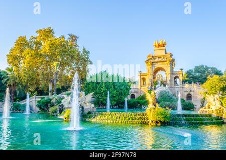 cascada fontana monumentale nel parco della ciutadella di Barcellona, Spagna. Foto Stock