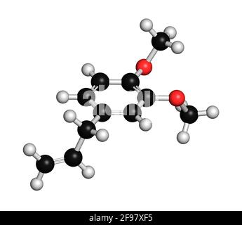 Molecola di metil eugenolo, illustrazione Foto Stock