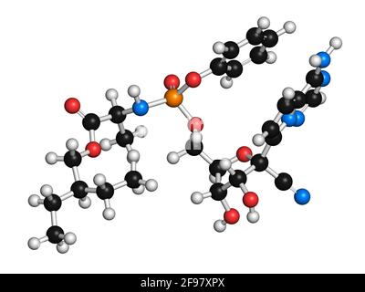 Molecola di farmaco antivirale di Remdesivir, illustrazione Foto Stock