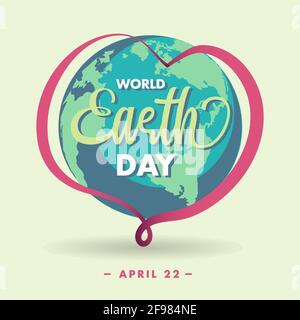 Poster della Giornata Mondiale della Terra, aprile 22, banner vettoriale di illustrazione del globo e del cuore Illustrazione Vettoriale