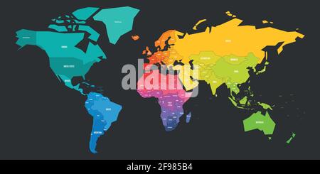 Mappa del mondo a tema scuro colorato Illustrazione Vettoriale