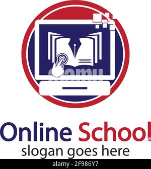 Modello di design del logo Education online. Design del logo del corso online. Logo di formazione online Illustrazione Vettoriale