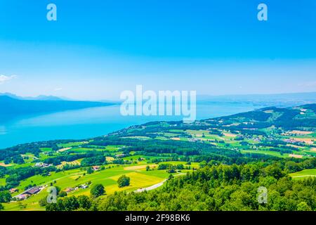 Vista aerea del lago di Ginevra da Mont Pelerin, Svizzera Foto Stock