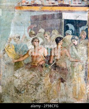 Consegna di Achille di Briseis ad Agamemnon, dalla Casa del tragico poeta di Pompei, affresco, i secolo d.C. Foto Stock