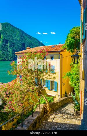 Gandria villaggio vicino a Lugano, Svizzera Foto Stock