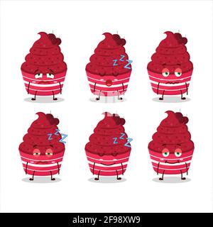 Cartone animato di gelato tazza di lampone con espressione sonnolenta. Illustrazione vettoriale Illustrazione Vettoriale