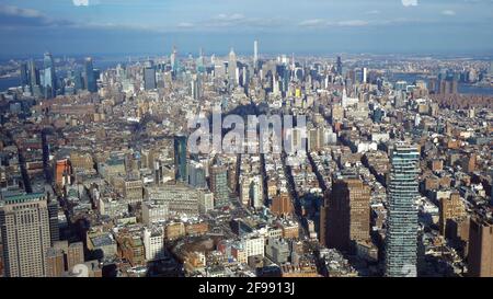 Vista aerea grandangolare su Manhattan New York - viaggio fotografia Foto Stock