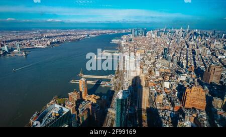 Vista aerea grandangolare su Manhattan New York - viaggio fotografia Foto Stock