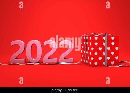 Concetto di design creativo di Capodanno 2022 con confezioni regalo - Immagine 3D rappresentata Foto Stock