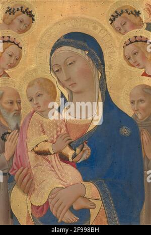 Madonna col Bambino con San Girolamo, San Bernardino, e Angeli, c. 1460/1470. Foto Stock