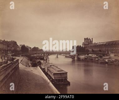 Il Pont du Carrousel, Parigi: Vista ad ovest dal Pont des Arts, 1856-1858. Foto Stock