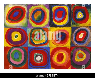 Studio del colore: Quadrati con cerchi concentrici – Art by Wassily Kandinsky - quadrate mit konzentrischen Ringen 1913 Foto Stock