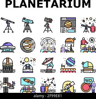 Planetarium Equipment Collection icone Set Vector Illustrazione Vettoriale