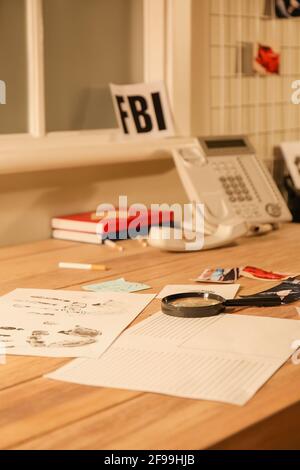 Luogo di lavoro in ufficio dell'agente FBI Foto Stock