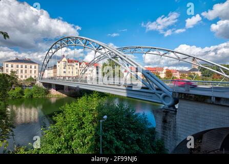 Luitpoldbrücke, ponte stradale, canale meno-Danubio, vista su Gärtnerstadt, architettura, Bamberga, Franconia, Baviera, Germania, Europa Foto Stock