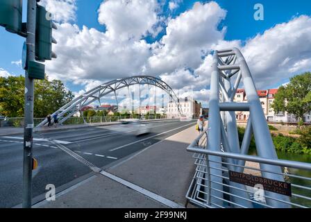 Luitpoldbrücke, ponte stradale, canale meno-Danubio, vista su Gärtnerstadt, architettura, Bamberga, Franconia, Baviera, Germania, Europa Foto Stock