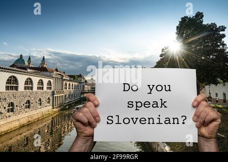 Lubiana, Slovenia. Il 3 agosto 2019. una barca lungo il fiume Ljubljanica nel centro della città al tramonto Foto Stock