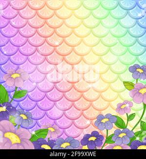 Fantasy pesce scala sfondo con molti fiori illustrazione Illustrazione Vettoriale