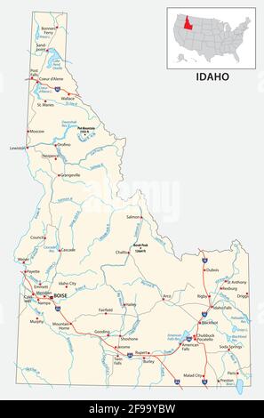 Mappa stradale dello stato americano dell'Idaho Illustrazione Vettoriale