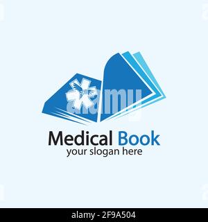 Logo del libro medico icona vettore di disegno, libro di salute Education logo disegni ispirazione. Illustrazione Vettoriale