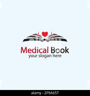 Logo del libro medico icona vettore di disegno, libro di salute Education logo disegni ispirazione. Illustrazione Vettoriale